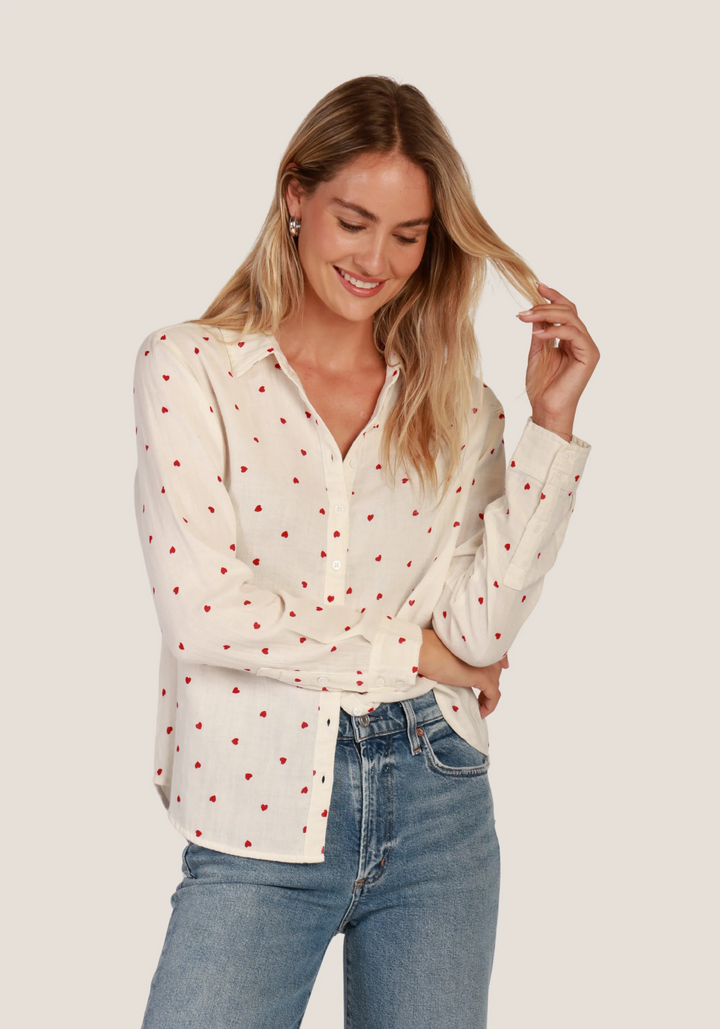 Hearts Printed Summer Gauze Shirt