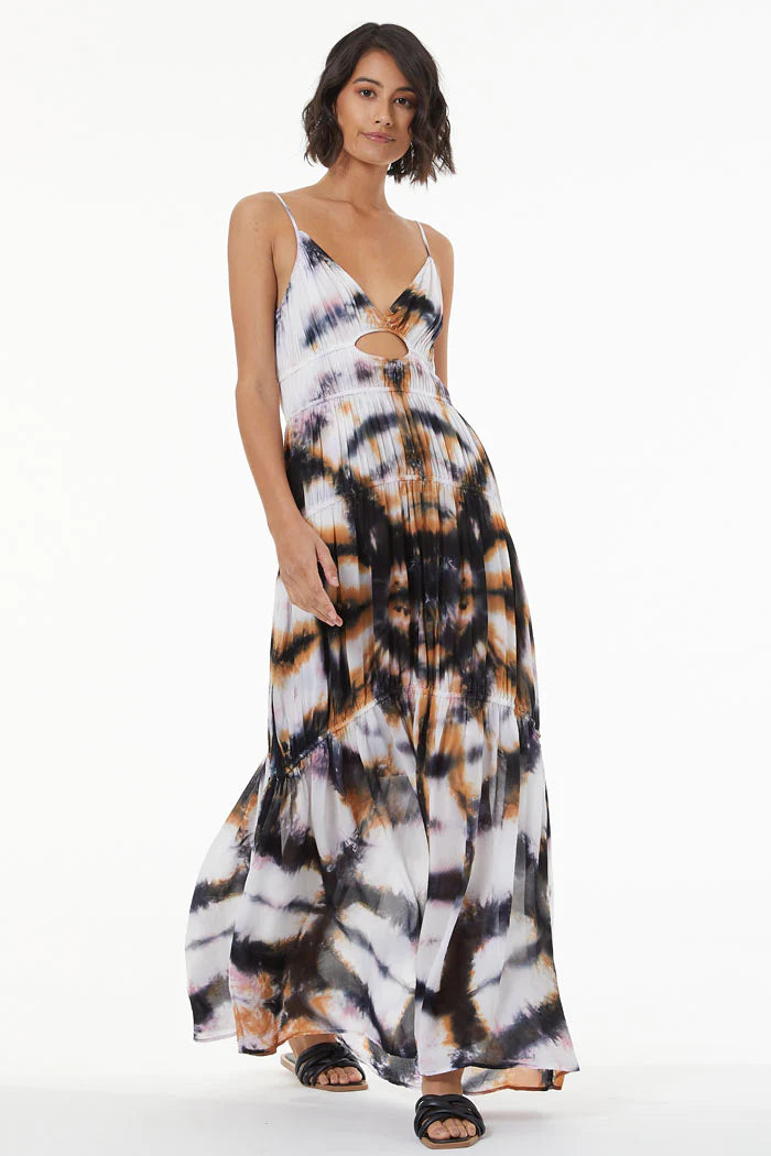 YFB Delphine Chiffon Dress Kaleidoscope Tie Dye MEDIUM